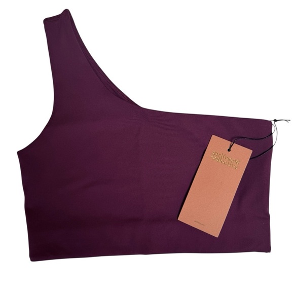NWT Girlfriend Collective Bianca One Shoulder Bra, Plum, Size S - Picture 3 of 7